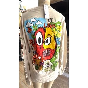 Ron Bass x Ripple Junction Men Flower Power Graphic Long Sleeve Tee Tan Medium